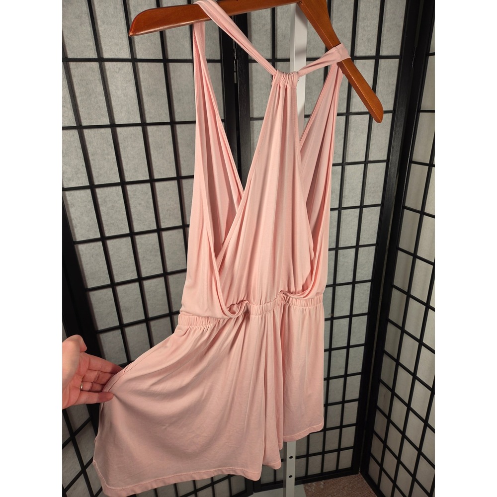 Lush Resort Lounge Coastal Beach Womens Pink Surplice V-Neck Romper G Size L - Picture 6 of 6